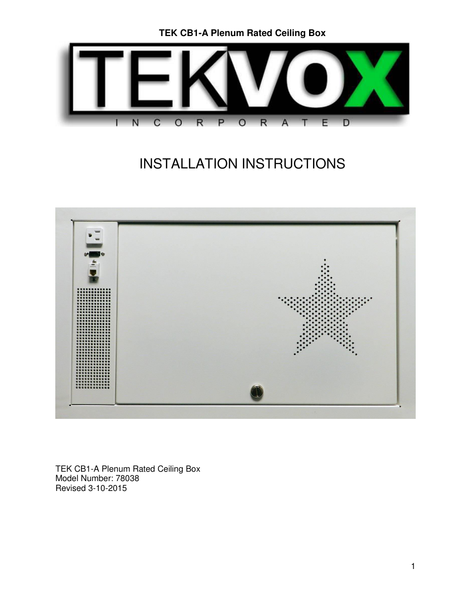 TEKVOX CB1-A Ceiling Box User Manual | 11 pages