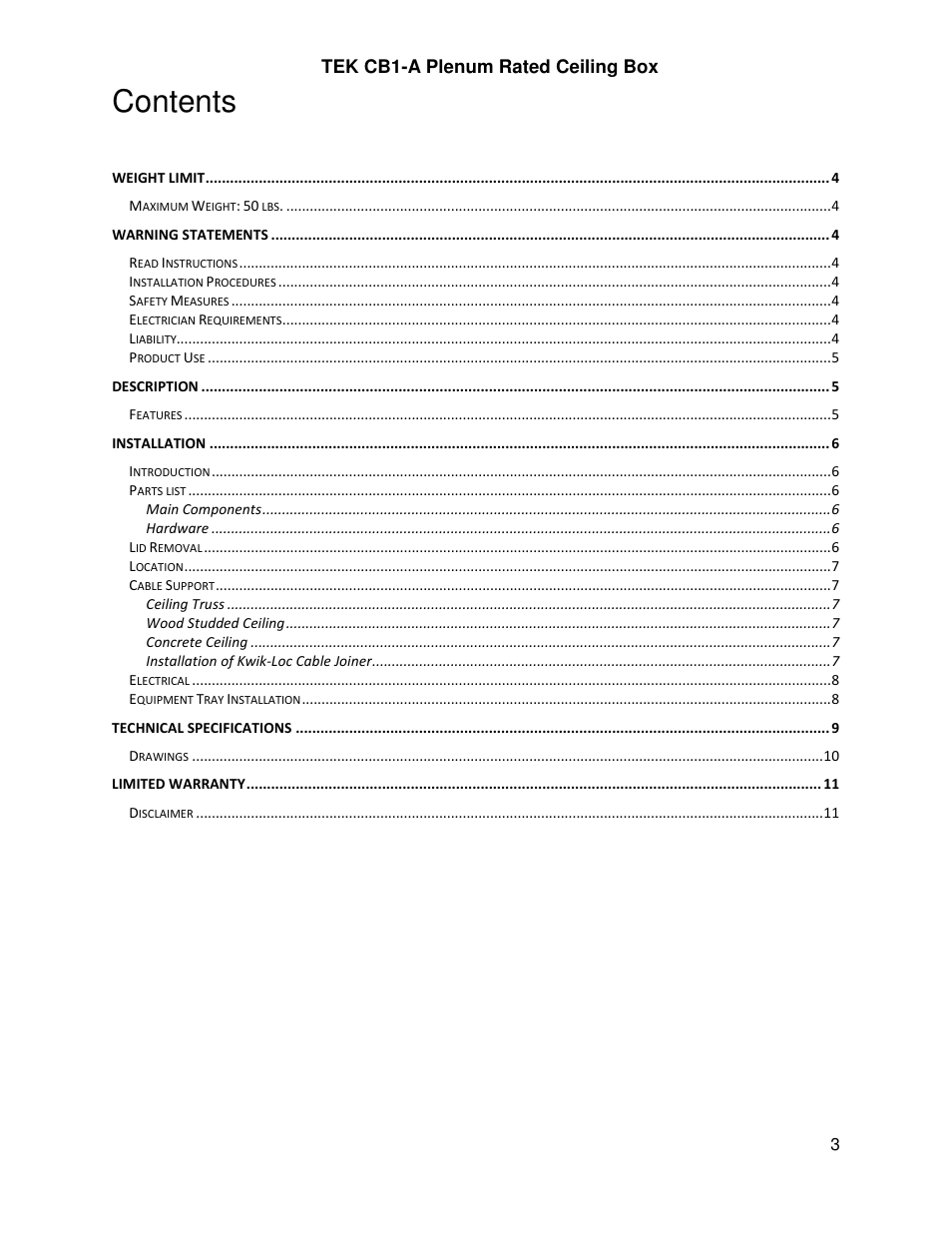 TEKVOX CB1-A Ceiling Box User Manual | Page 3 / 11
