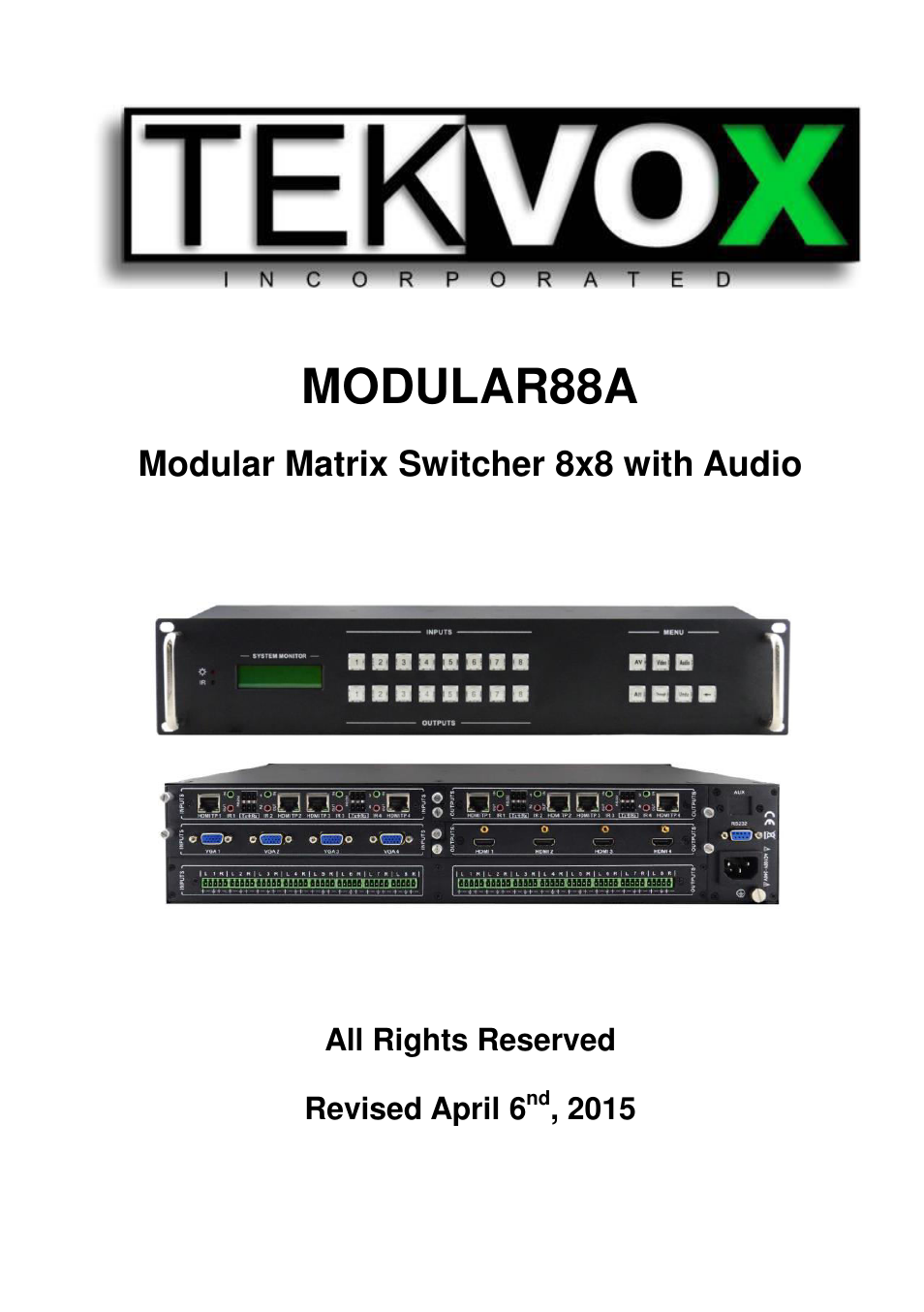 TEKVOX MMX88 Matrix Switcher User Manual | 40 pages