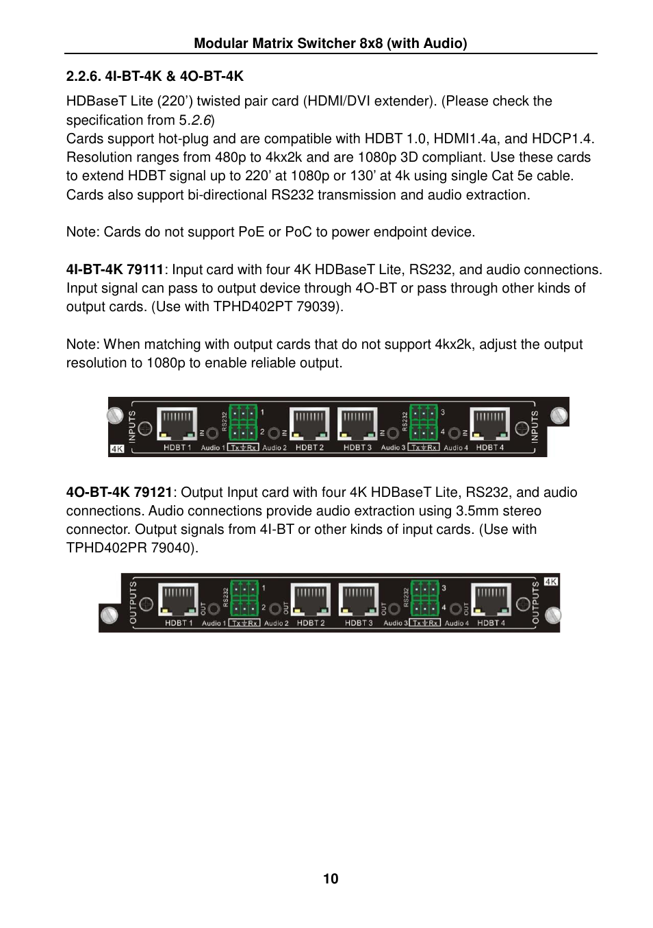 4i-bt-4k & 4o-bt-4k | TEKVOX MMX88 Matrix Switcher User Manual | Page 15 / 40