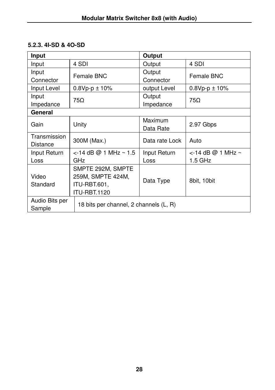 4i-sd & 4o-sd | TEKVOX MMX88 Matrix Switcher User Manual | Page 33 / 40