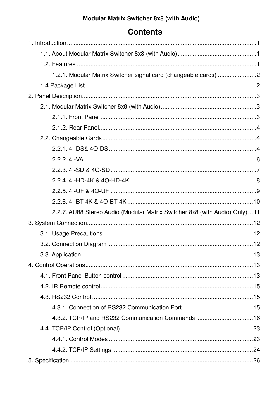 TEKVOX MMX88 Matrix Switcher User Manual | Page 4 / 40