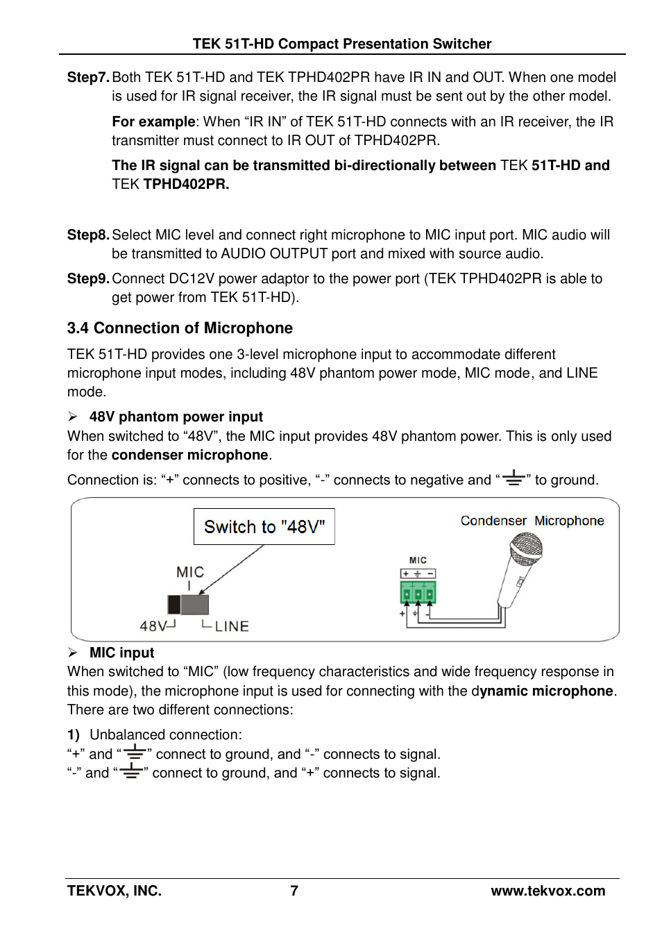 4 connection of microphone | TEKVOX 51T-HD Presentation Switcher User Manual | Page 11 / 41