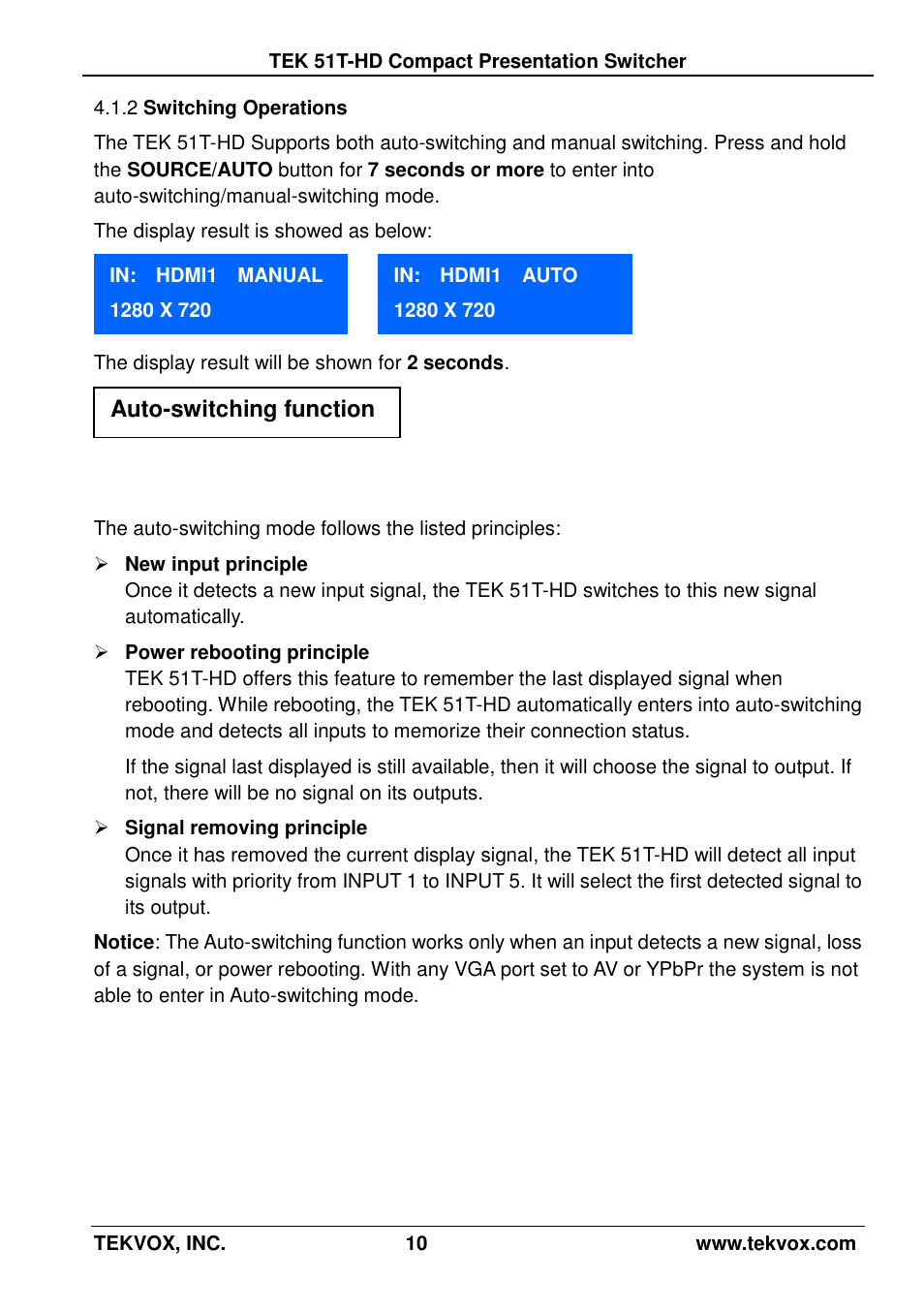 2 switching operations, Switching operations | TEKVOX 51T-HD Presentation Switcher User Manual | Page 14 / 41