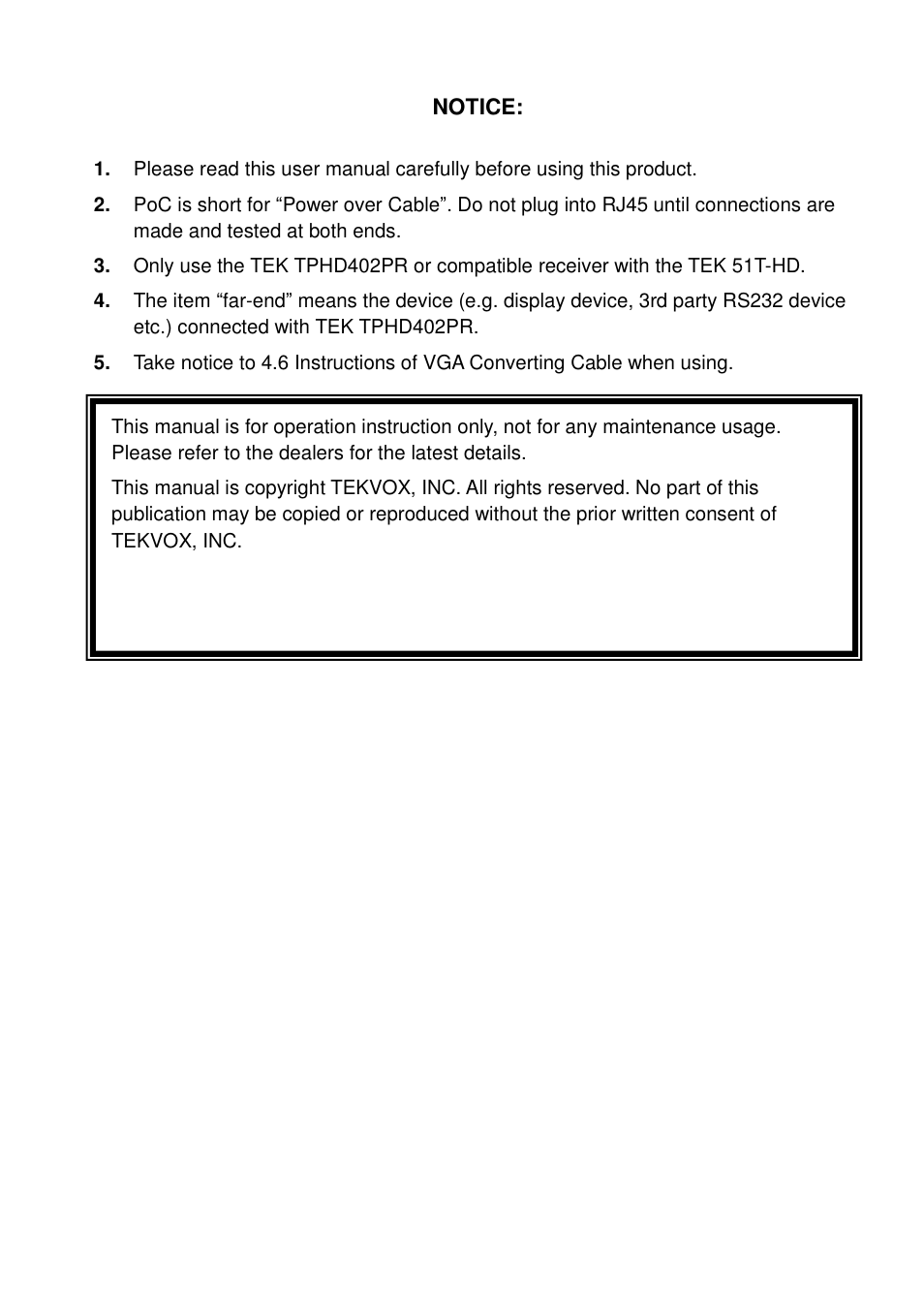 TEKVOX 51T-HD Presentation Switcher User Manual | Page 2 / 41