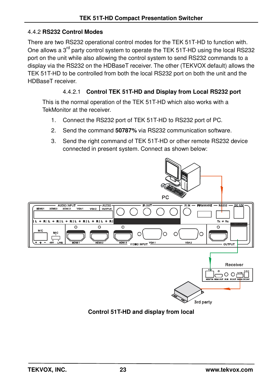 2 rs232 control modes, Rs232 control modes | TEKVOX 51T-HD Presentation Switcher User Manual | Page 27 / 41