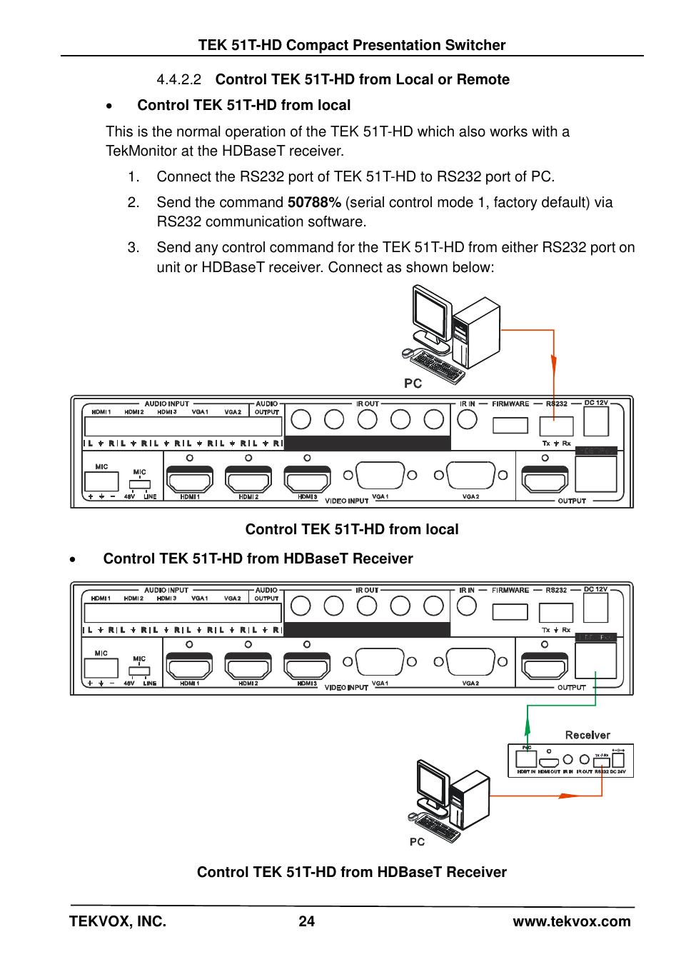 2 control tek 51t-hd from local or remote | TEKVOX 51T-HD Presentation Switcher User Manual | Page 28 / 41