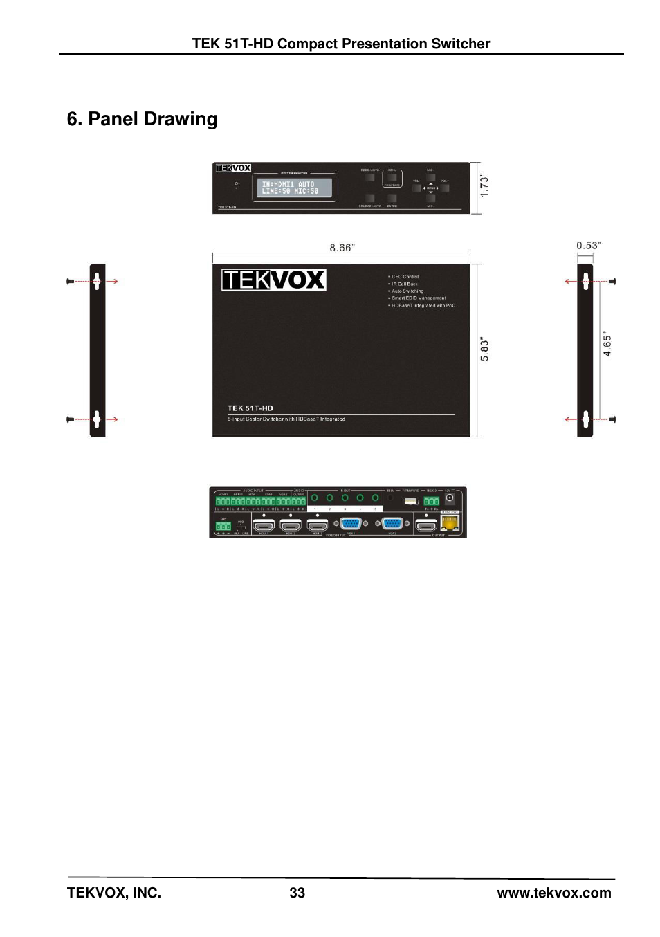 Panel drawing | TEKVOX 51T-HD Presentation Switcher User Manual | Page 37 / 41