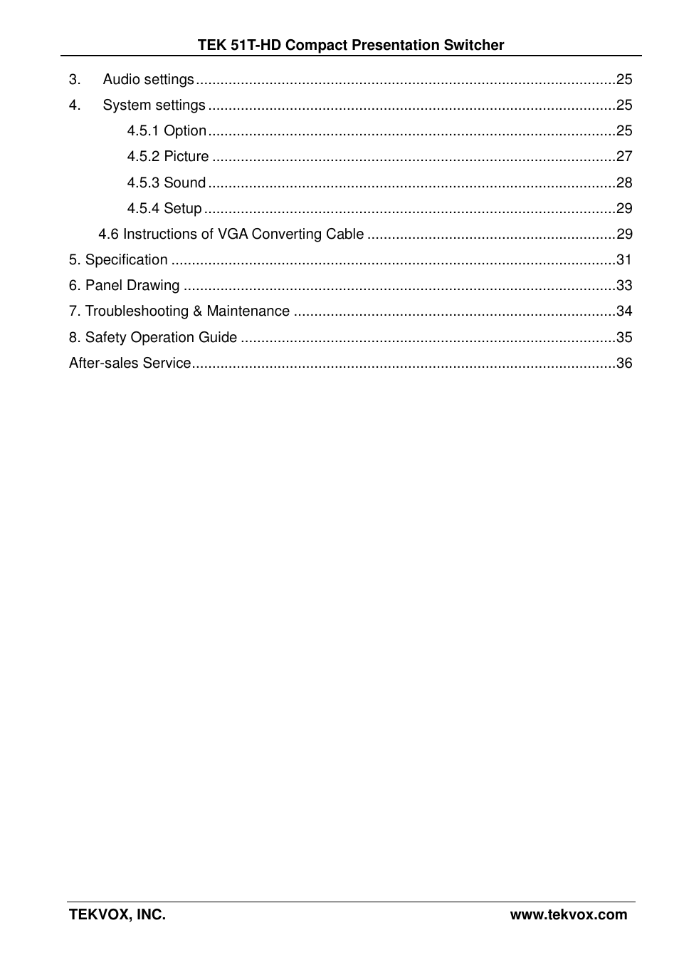 TEKVOX 51T-HD Presentation Switcher User Manual | Page 4 / 41