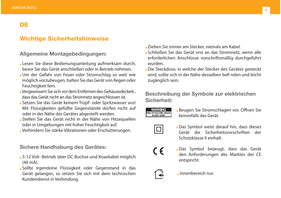 De wichtige sicherheitshinweise | Televes Indoor Innova BOSS antenna (single pack) User Manual | Page 8 / 20