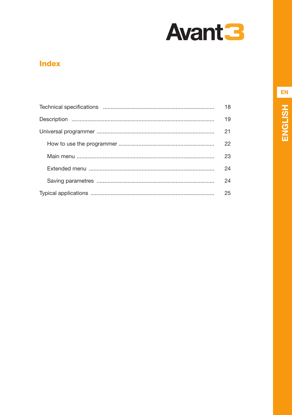 English, Index | Televes Avant 3 5 In/2 Out BI/FM-V-U-U-INmix (790MHz) User Manual | Page 15 / 28