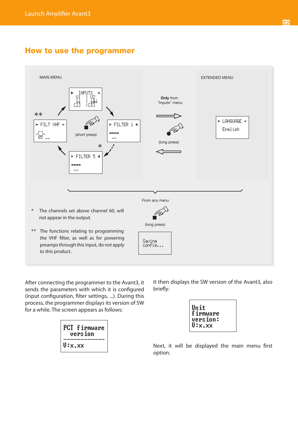 How to use the programmer | Televes Avant 3 5 In/2 Out BI/FM-V-U-U-INmix (790MHz) User Manual | Page 22 / 28