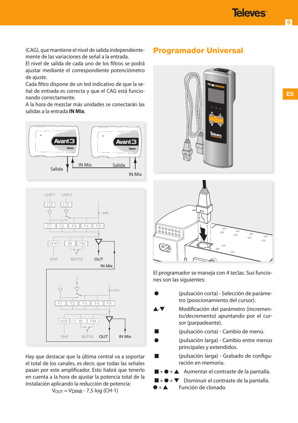 Programador universal | Televes Avant 3 5 In/2 Out BI/FM-V-U-U-INmix (790MHz) User Manual | Page 9 / 28