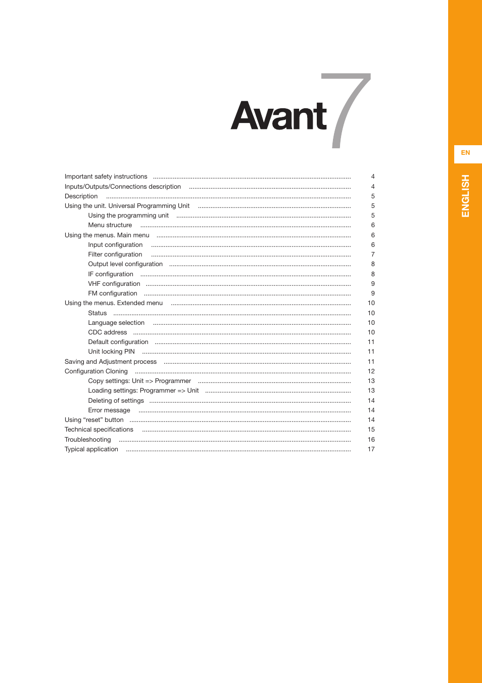 English | Televes Avant 7, 6 In/1 Out FM-BIII/DAB-TB-U-U-U (790 MHz) User Manual | Page 3 / 20
