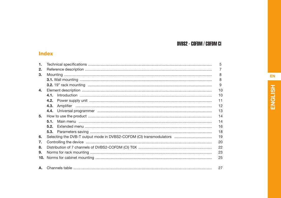 English, Dvbs2 - cofdm / cofdm ci, Index | Televes DVB-S2 COFDM User Manual | Page 3 / 32