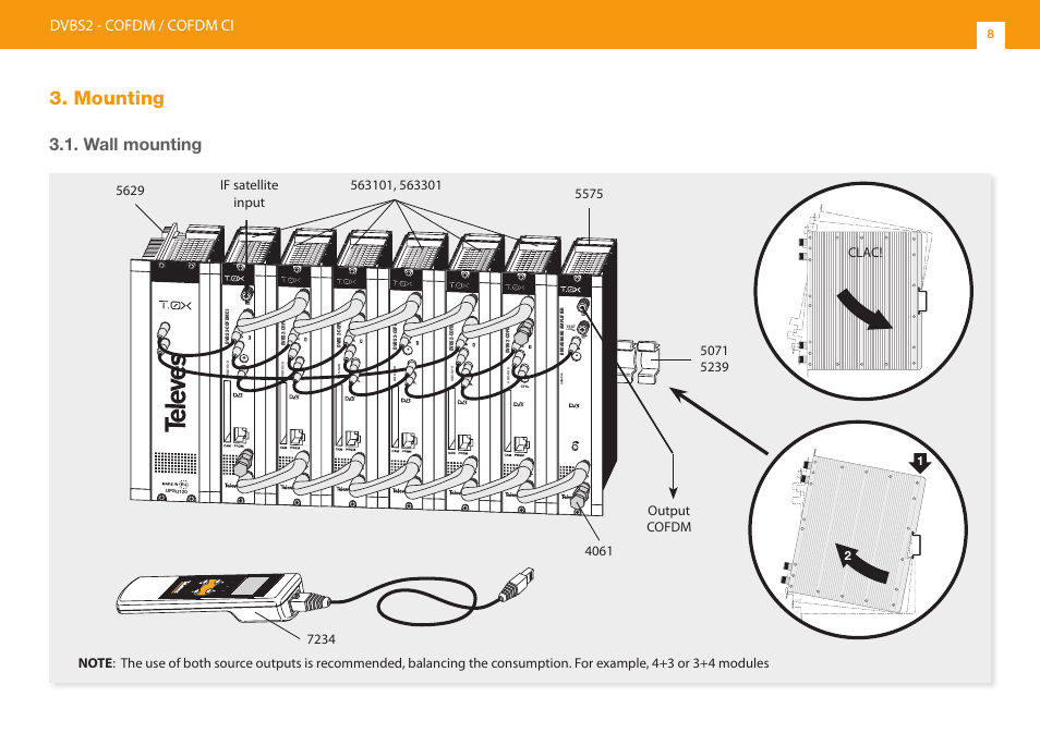 Mounting, Wall mounting, Dvbs2 - cofdm / cofdm ci | Clac | Televes DVB-S2 COFDM User Manual | Page 8 / 32