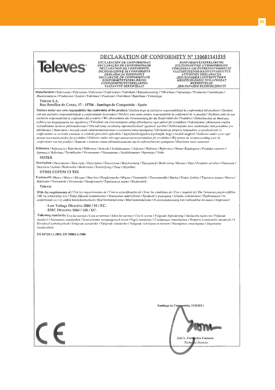 Televes DVB-S2 COFDM User Manual | Page 22 / 24