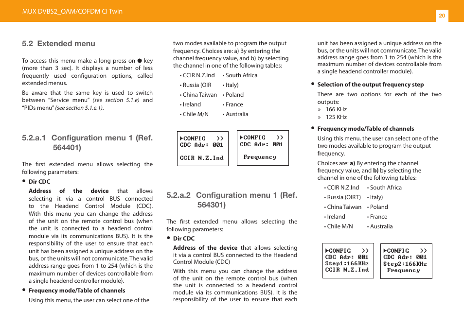 2 extended menu | Televes T.0X DVBS2-COFDM CI TWIN MUX 3TP(2SAT):2CH User Manual | Page 20 / 36