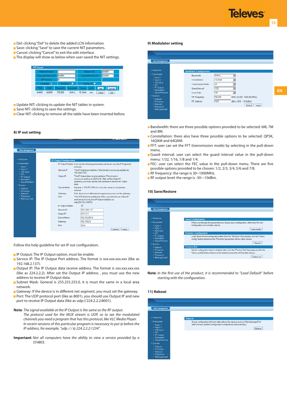 Televes DigiSlot DVB-T modulator, wall mount User Manual | Page 13 / 20