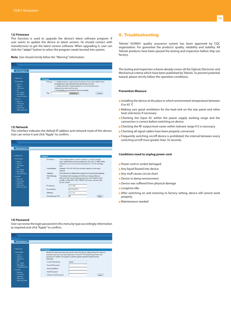 Troubleshooting | Televes DigiSlot DVB-T modulator, wall mount User Manual | Page 14 / 20