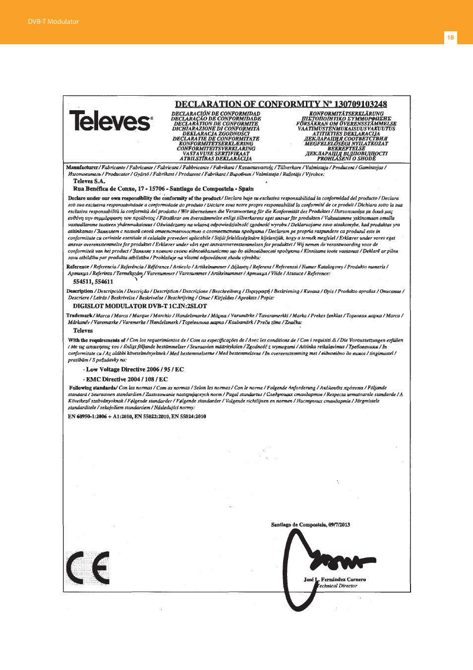 Televes DigiSlot DVB-T modulator, wall mount User Manual | Page 18 / 20