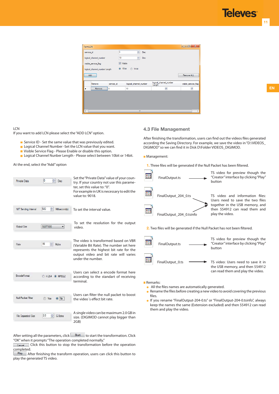 3 file management | Televes DVB-T Modulator 1Ch A/V CVBS + USB, DigiMod User Manual | Page 11 / 16