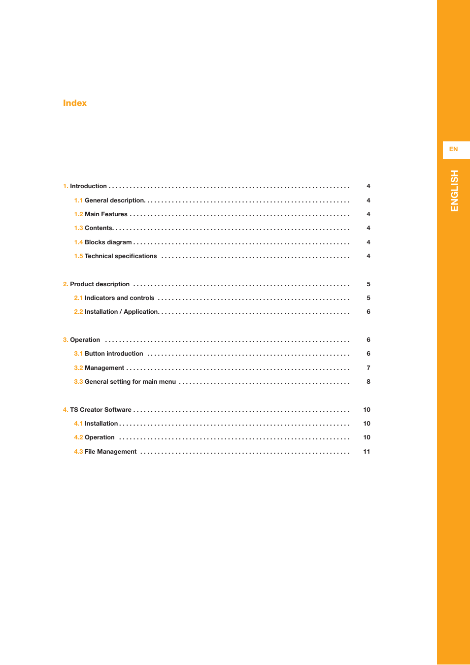 English, Index | Televes DVB-T Modulator 1Ch A/V CVBS + USB, DigiMod User Manual | Page 3 / 16