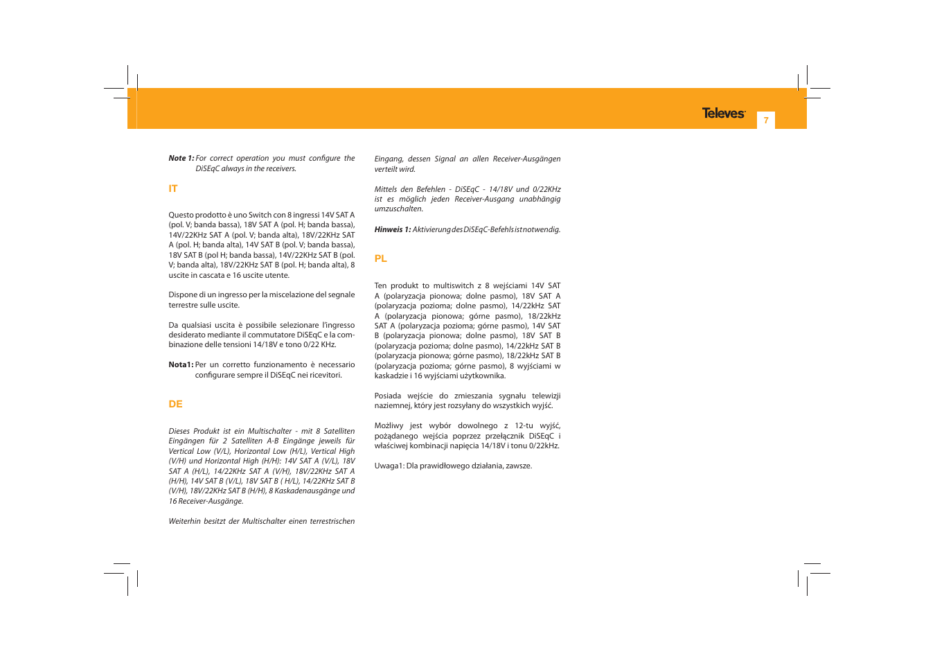 Televes 9×9x16 cascade User Manual | Page 7 / 12