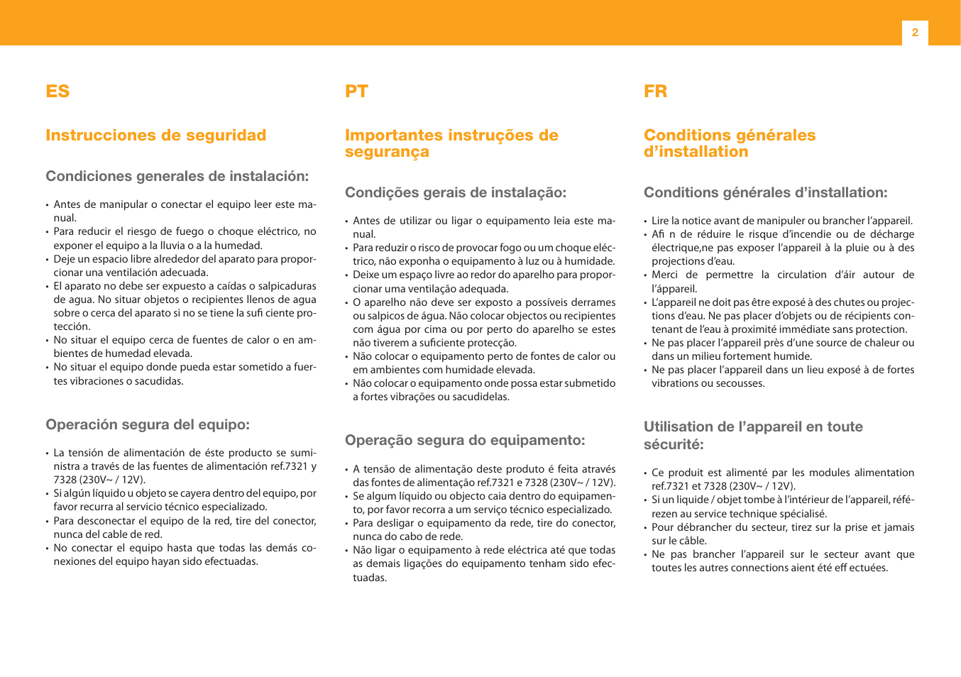 Instrucciones de seguridad, Importantes instruções de segurança, Conditions générales d’installation | Televes 13x32 terminal User Manual | Page 2 / 12