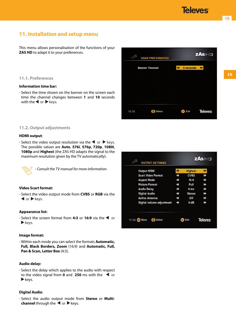 Installation and setup menu | Televes HD DTT Receiver User Manual | Page 19 / 40