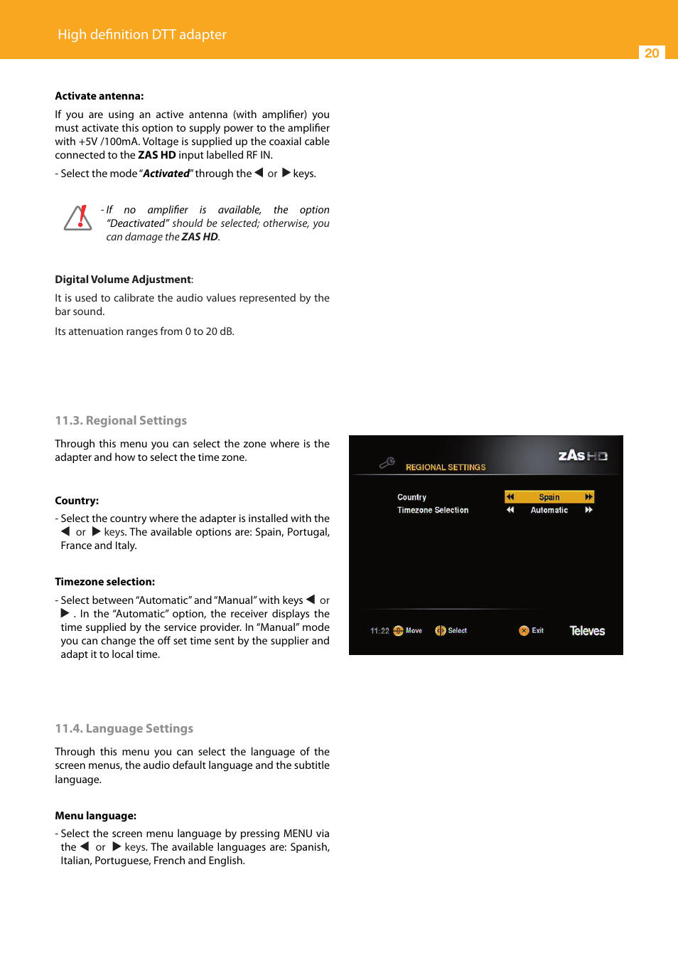 High definition dtt adapter | Televes HD DTT Receiver User Manual | Page 20 / 40