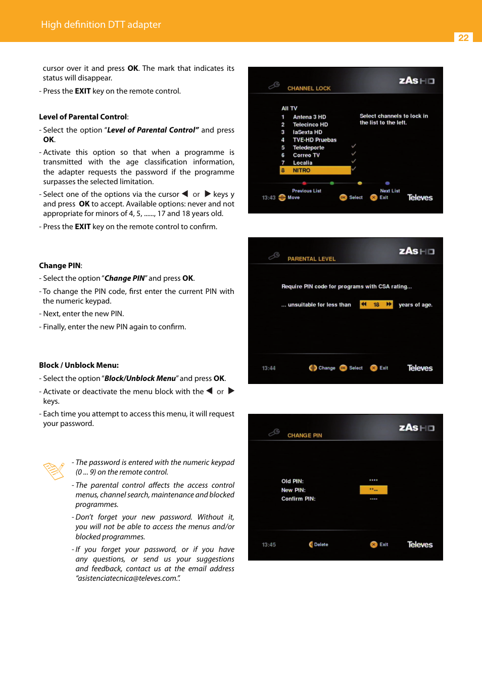 High definition dtt adapter | Televes HD DTT Receiver User Manual | Page 22 / 40