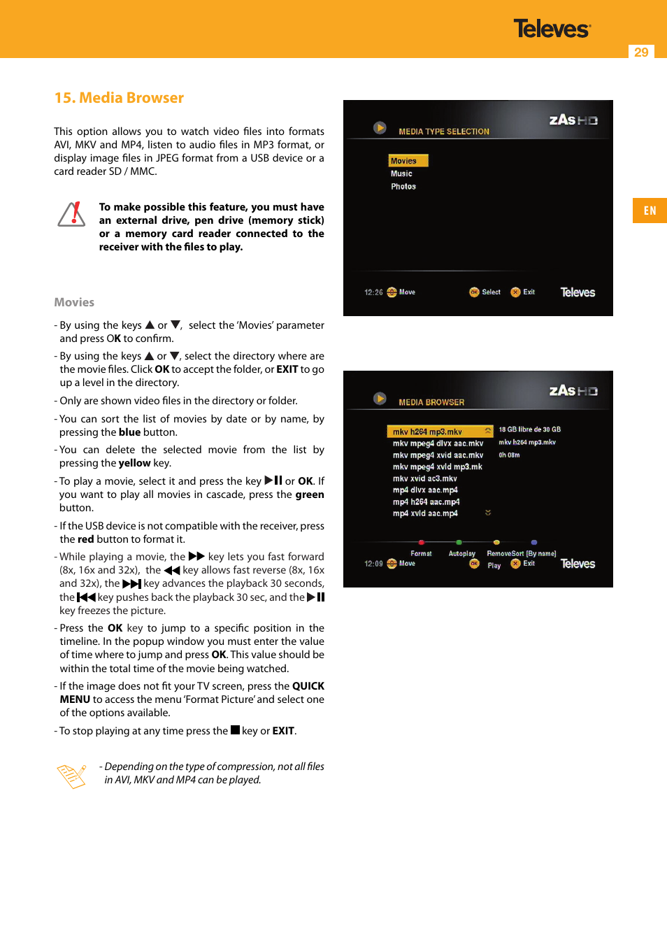 Media browser | Televes HD DTT Receiver User Manual | Page 29 / 40