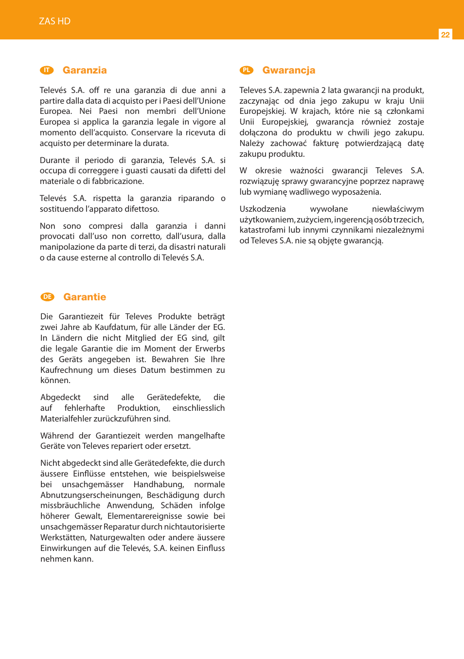 Televes HD DTT Receiver User Manual | Page 22 / 24