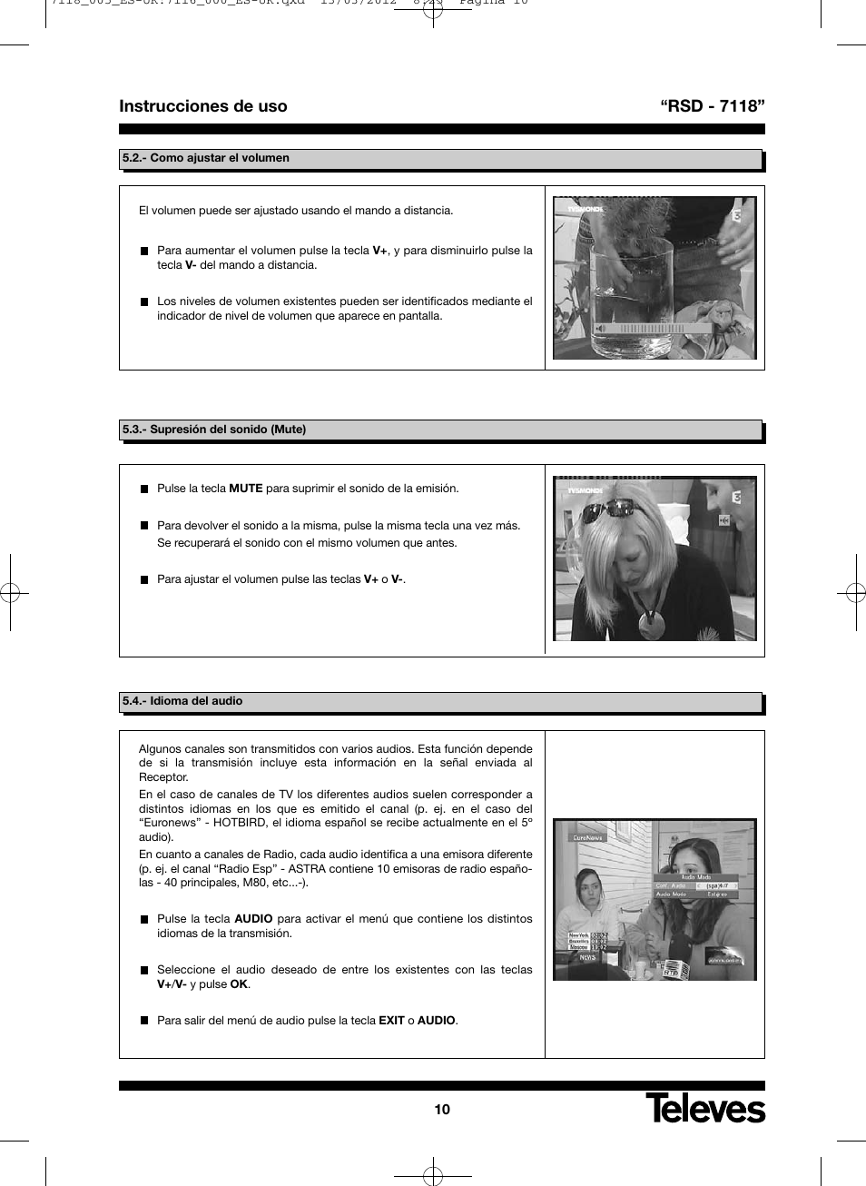 Instrucciones de uso “rsd - 7118 | Televes FTA Satellite receiver w/modulator User Manual | Page 10 / 68