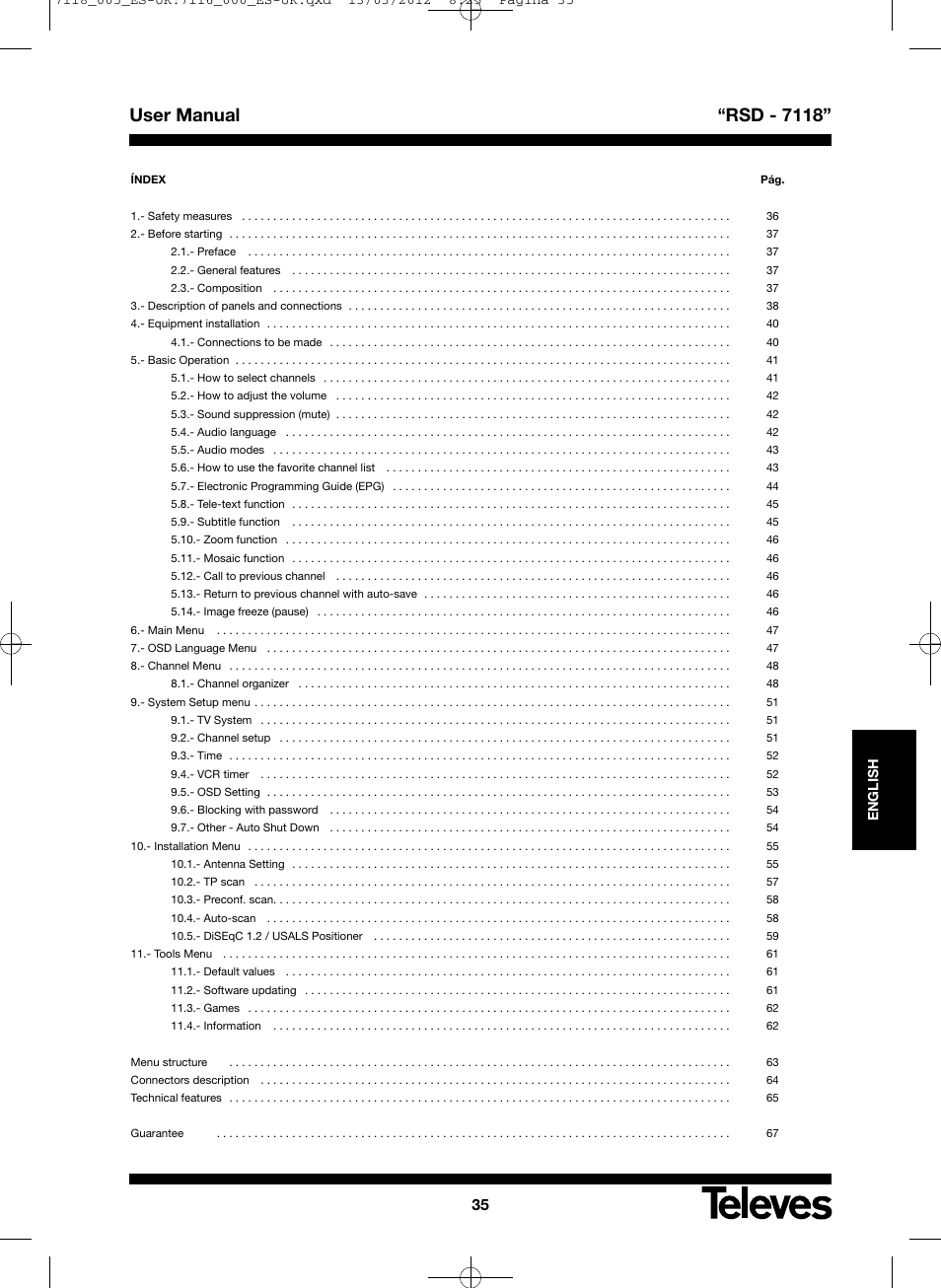 User manual “rsd - 7118 | Televes FTA Satellite receiver w/modulator User Manual | Page 35 / 68