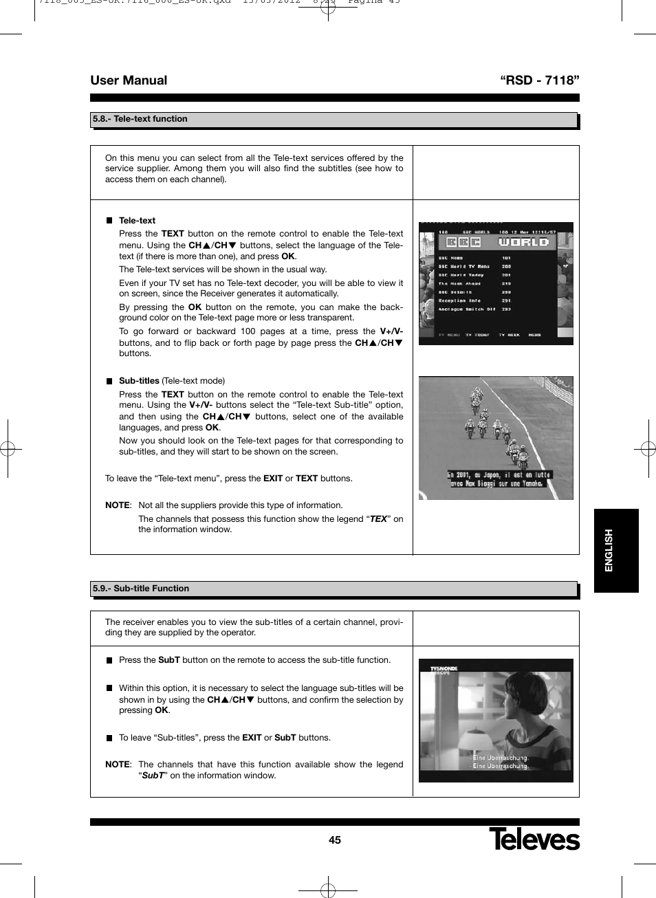 User manual “rsd - 7118 | Televes FTA Satellite receiver w/modulator User Manual | Page 45 / 68