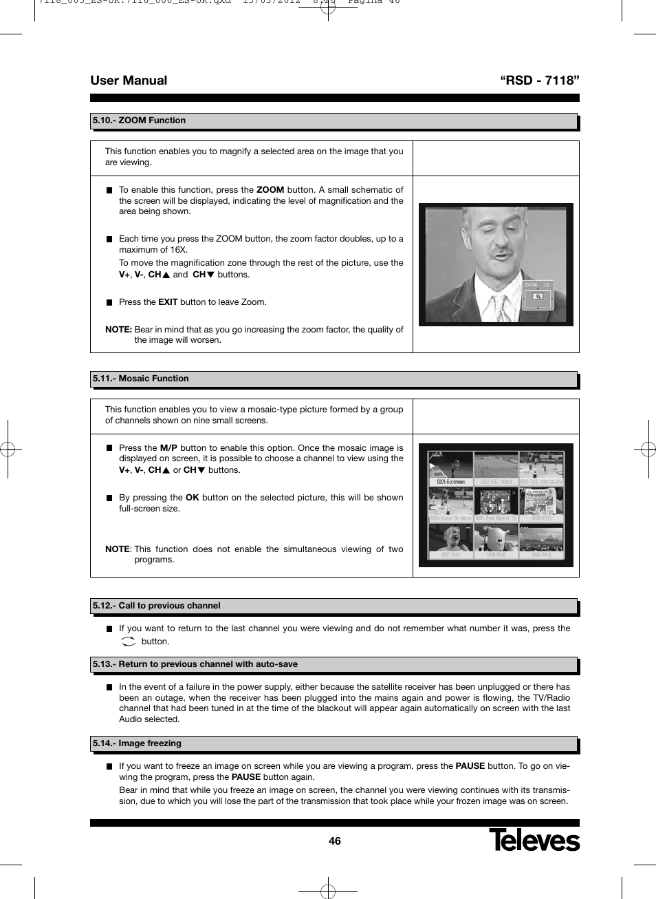 User manual “rsd - 7118 | Televes FTA Satellite receiver w/modulator User Manual | Page 46 / 68