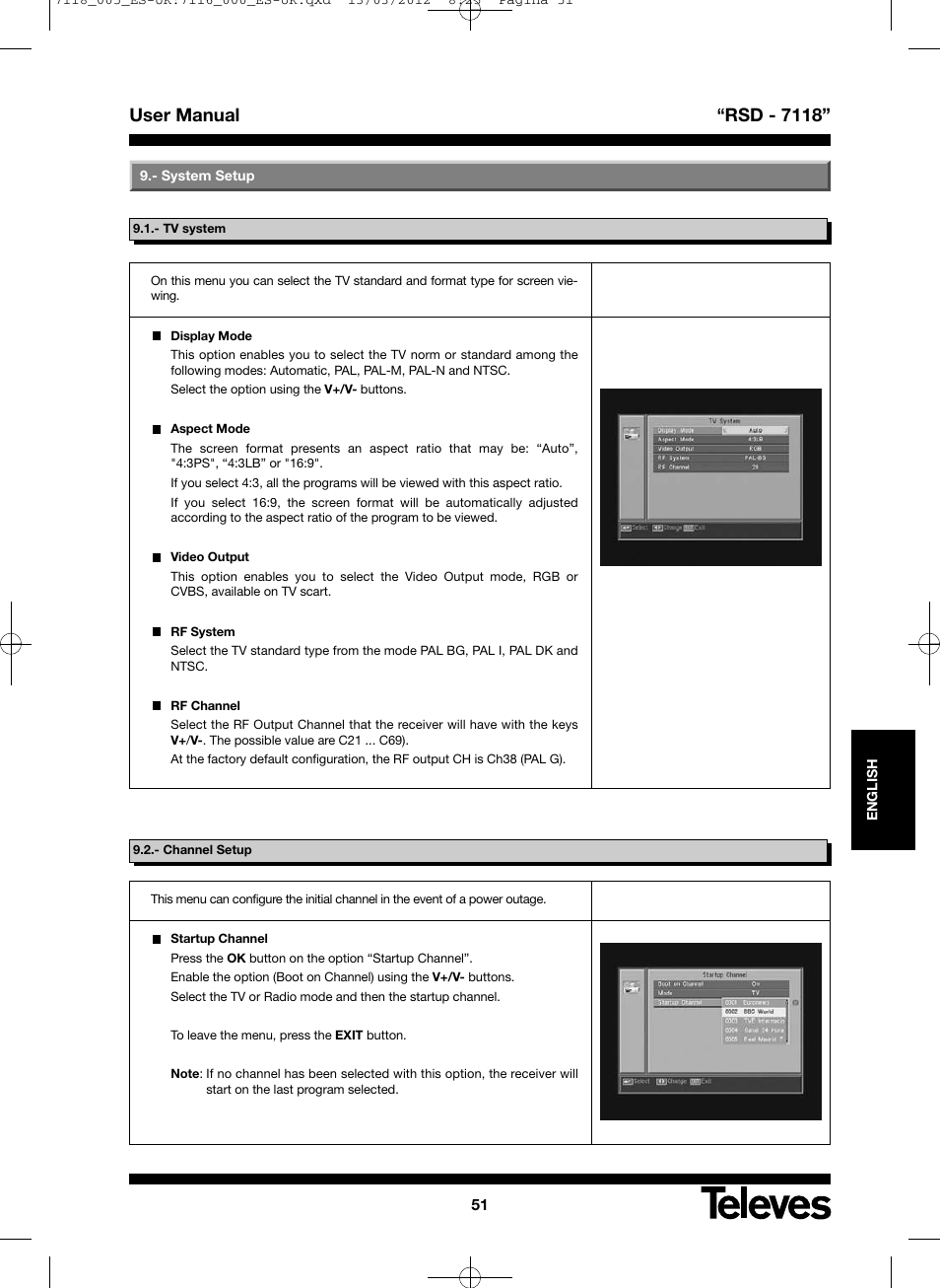 User manual “rsd - 7118 | Televes FTA Satellite receiver w/modulator User Manual | Page 51 / 68