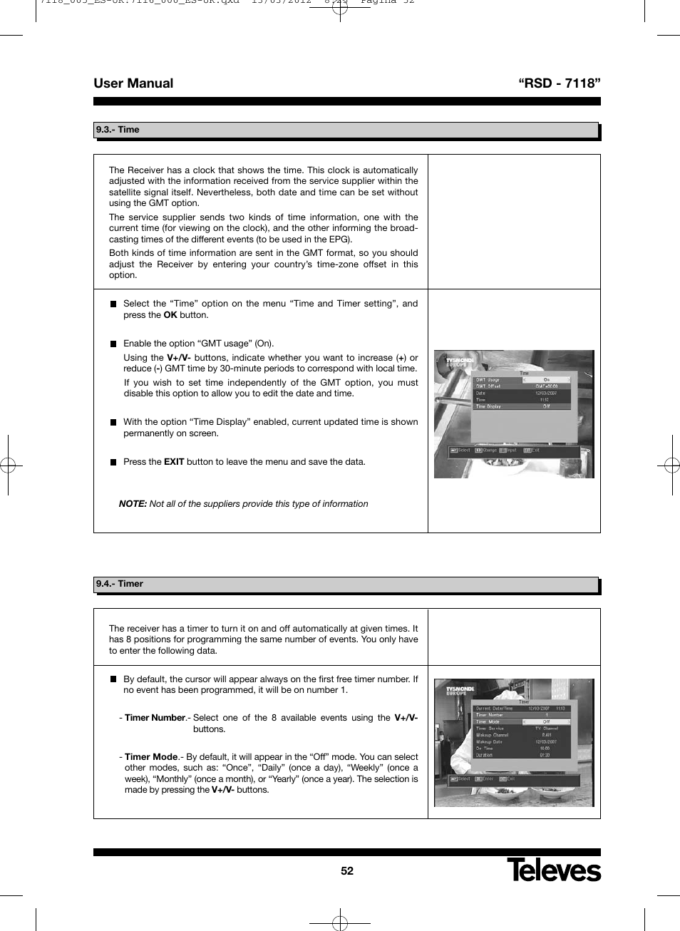 User manual “rsd - 7118 | Televes FTA Satellite receiver w/modulator User Manual | Page 52 / 68
