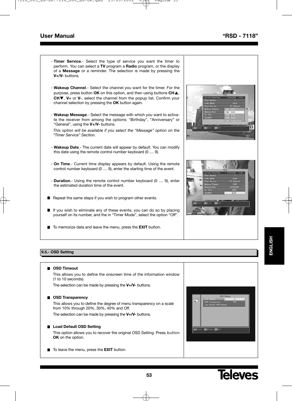User manual “rsd - 7118 | Televes FTA Satellite receiver w/modulator User Manual | Page 53 / 68