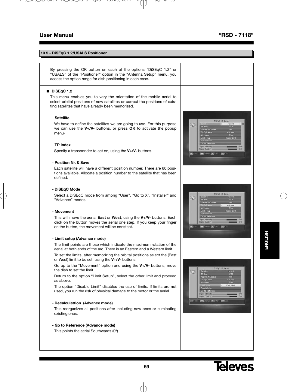 User manual “rsd - 7118 | Televes FTA Satellite receiver w/modulator User Manual | Page 59 / 68