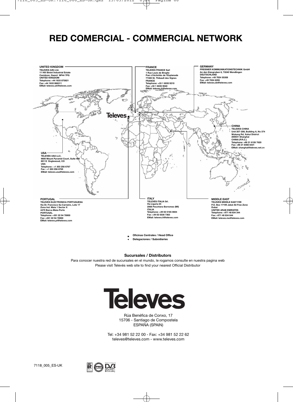 Red comercial - commercial network | Televes FTA Satellite receiver w/modulator User Manual | Page 68 / 68