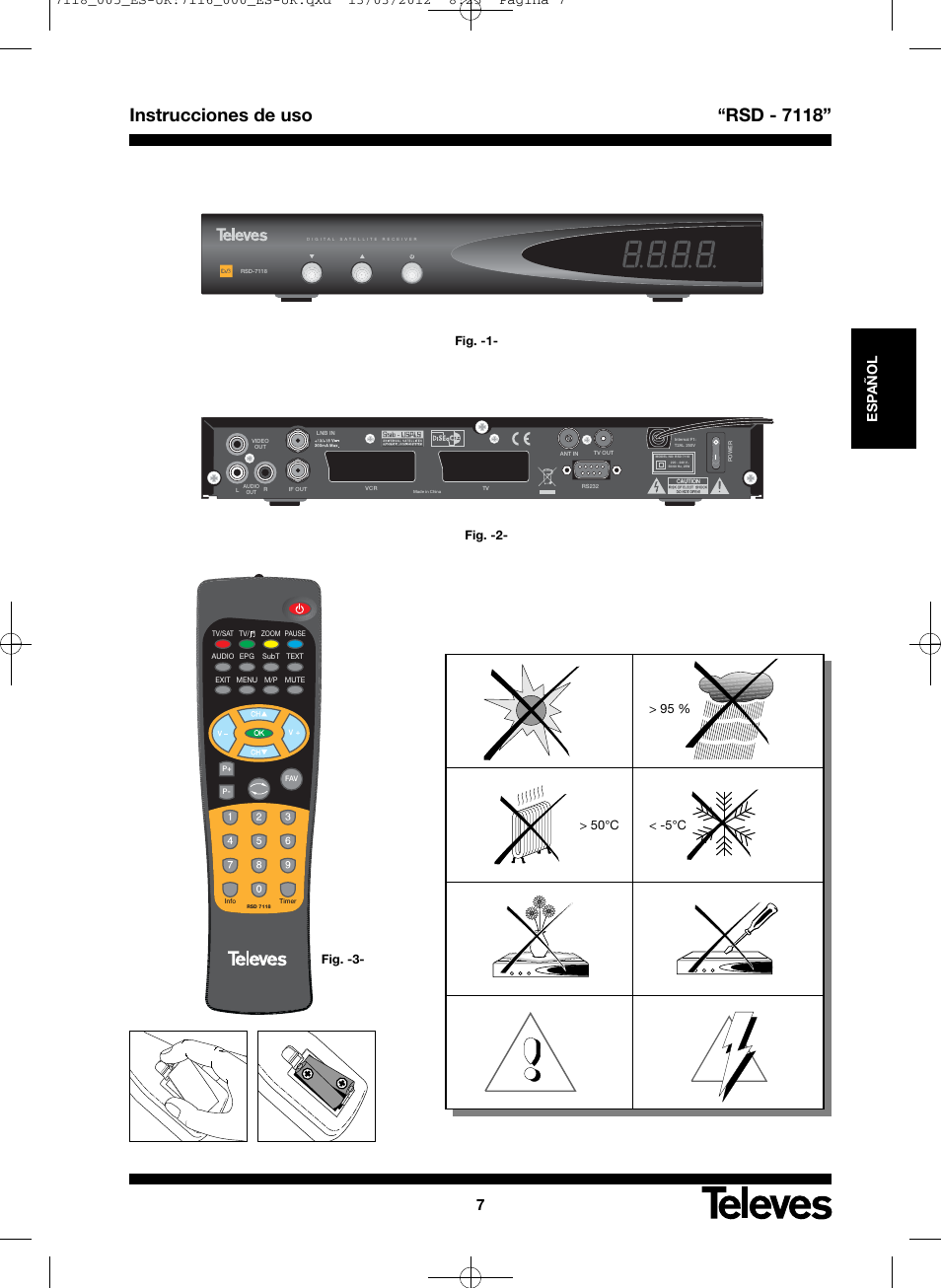 Instrucciones de uso “rsd - 7118, Esp a ñol | Televes FTA Satellite receiver w/modulator User Manual | Page 7 / 68