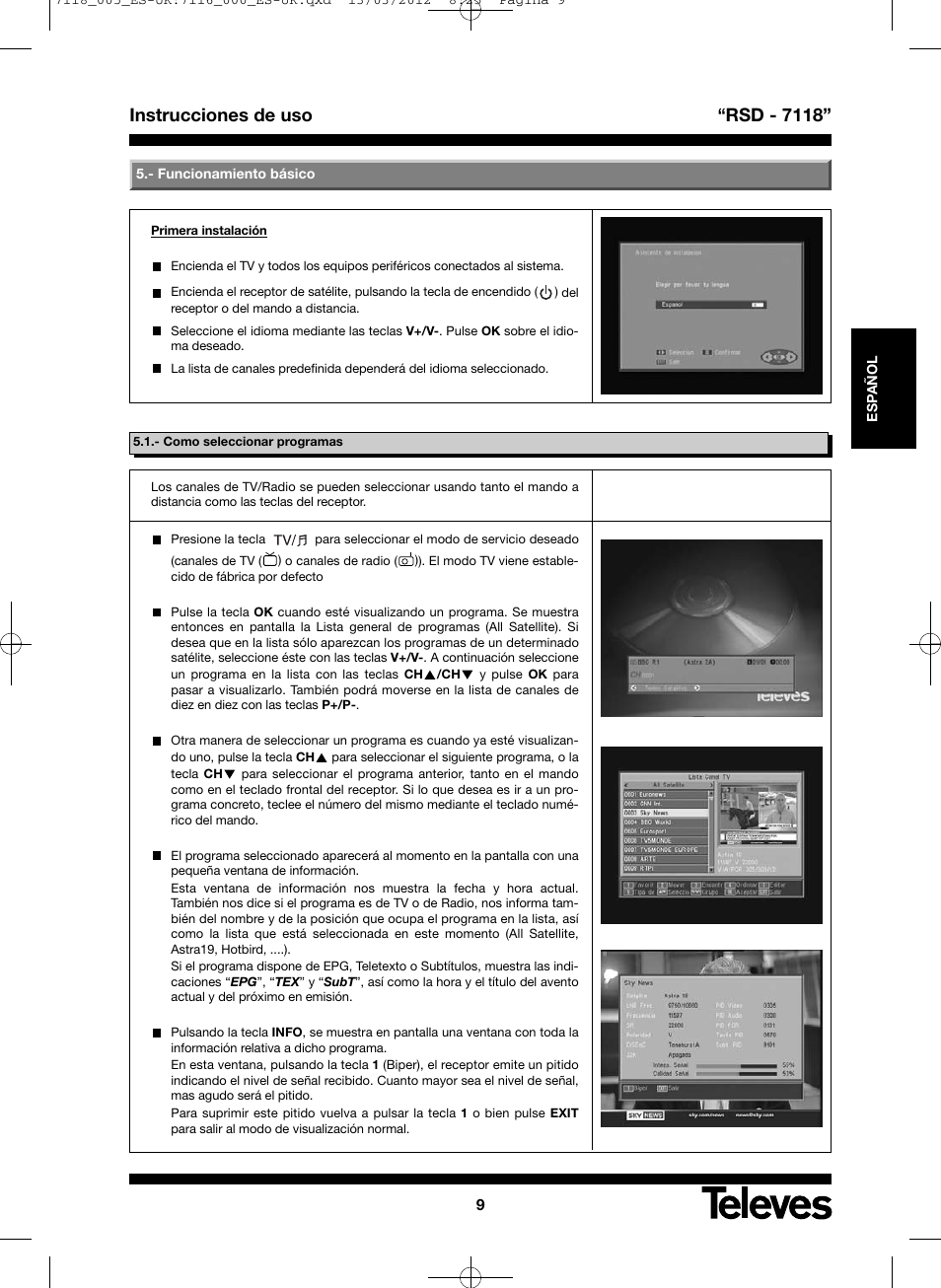 Instrucciones de uso “rsd - 7118 | Televes FTA Satellite receiver w/modulator User Manual | Page 9 / 68