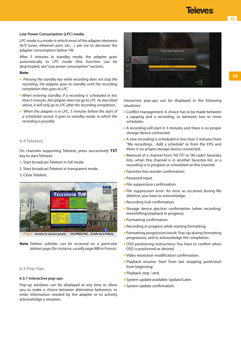 Televes HD DTT STB TV on demand access ZAS Hbb User Manual | Page 15 / 68