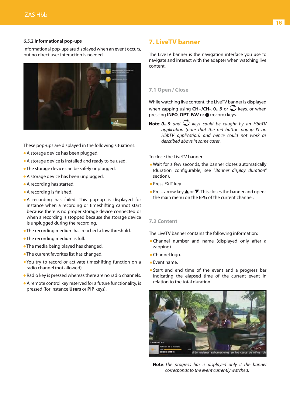 Livetv banner, Zas hbb | Televes HD DTT STB TV on demand access ZAS Hbb User Manual | Page 16 / 68