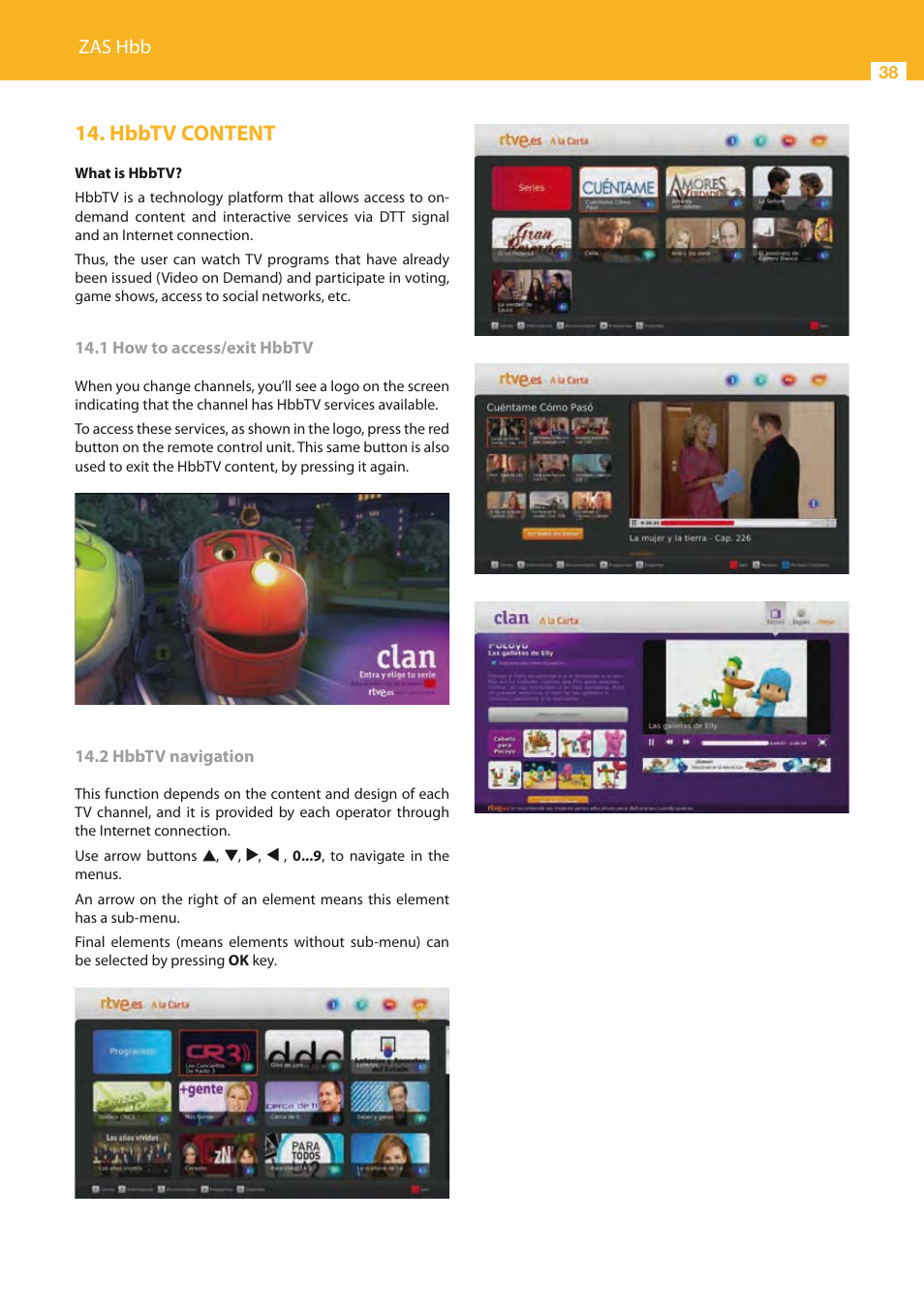Hbbtv content, Zas hbb | Televes HD DTT STB TV on demand access ZAS Hbb User Manual | Page 38 / 68