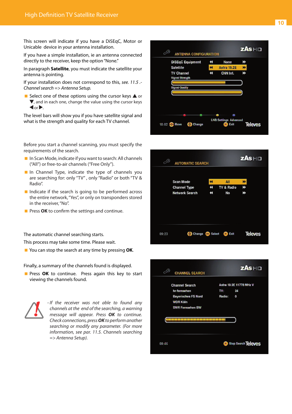 High definition tv satellite receiver | Televes High Definition TV Satellite Receiver, zAs HD SAT User Manual | Page 10 / 44