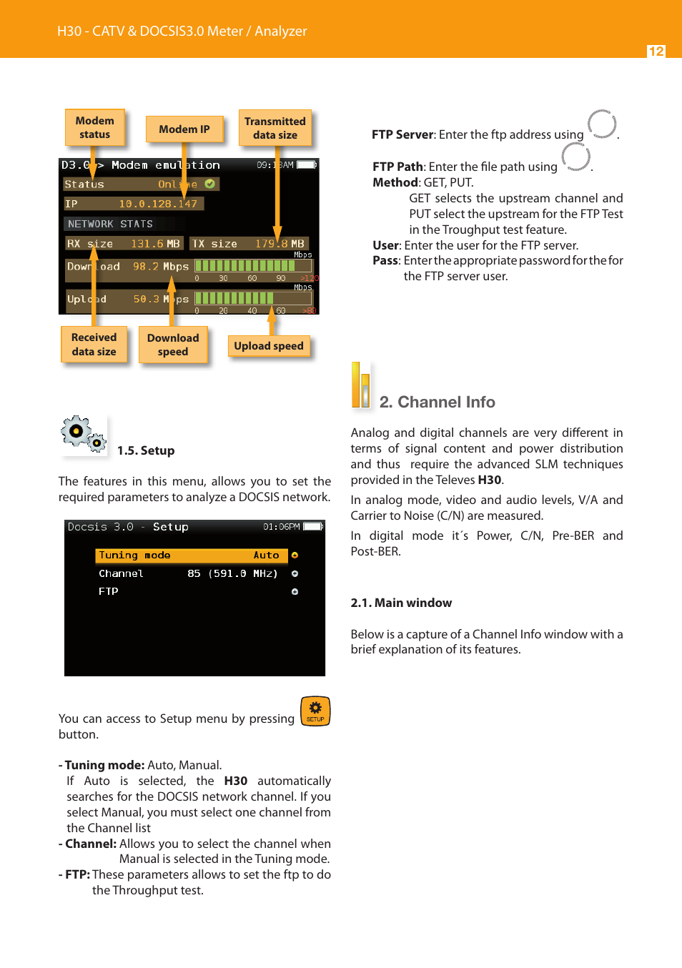 Channel info | Televes Serie H-30 User Manual | Page 12 / 32